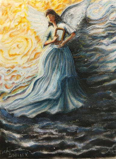 Angel con arpa / Chalk pastels on paper