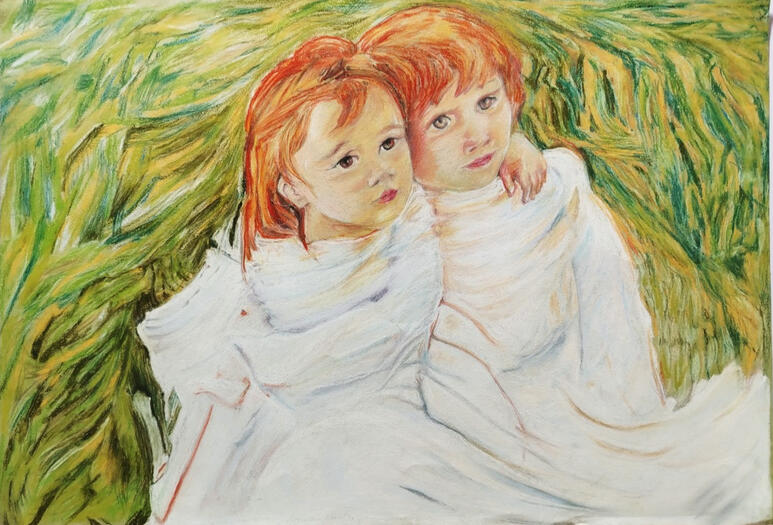 The sisters (Referencing Mary Cassatt's work) / Chalk pastels on paper